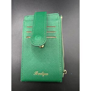 Badiya Leather Wallet Card Wallet with Zipper Green